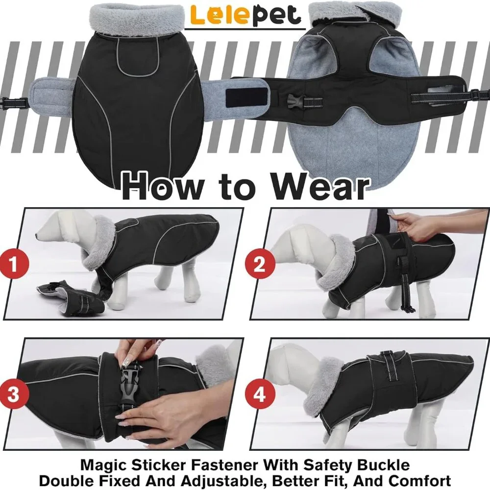 Lelepet Warm Dog Coat Reflective Dog Fleece Vest Waterproof Jacket